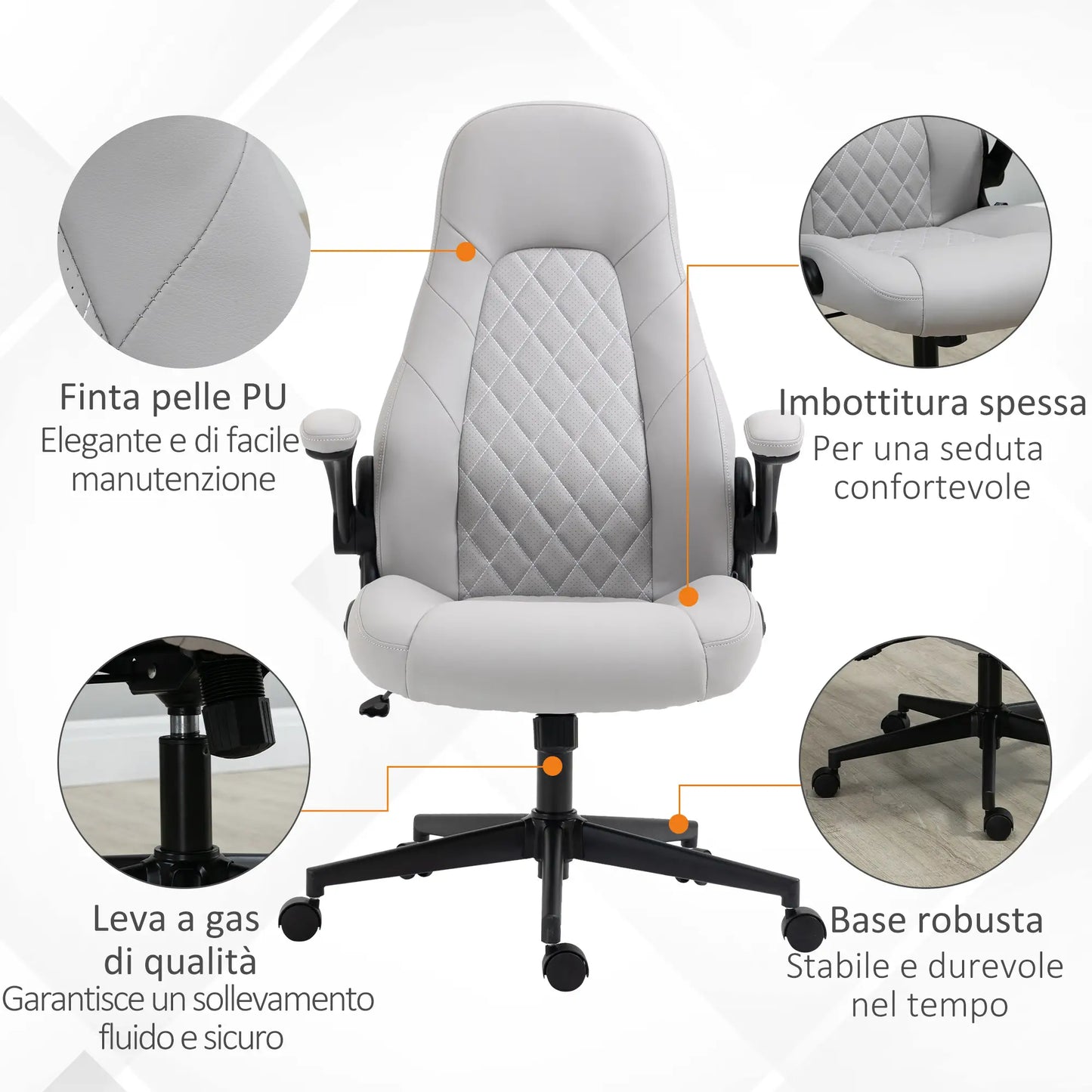 Ergonomic Office Chair with Folding Armrests and Adjustable Height, 67x70x112-122 cm, Grey
