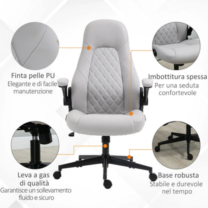 Ergonomic Office Chair with Folding Armrests and Adjustable Height, 67x70x112-122 cm, Grey