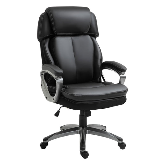 Ergonomic office armchair with headrest, adjustable height and swing, swivel chair with wheels, 68x76x117-125cm, black