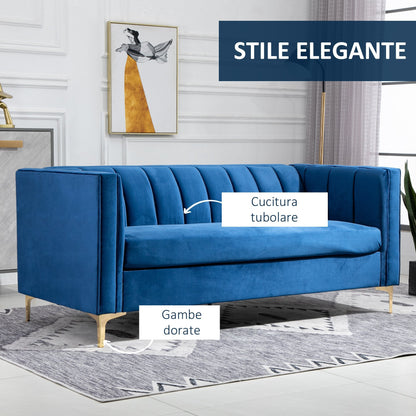 SOREA | Modern Blue Velvet 3 Seater Sofa with Golden Legs | 181x86x78cm