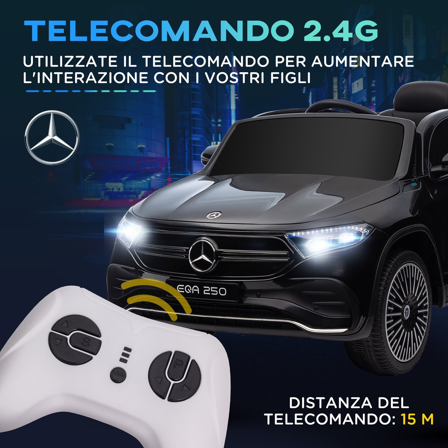 Electric Ride-On Toy Car for Kids Ages 3-8 with Remote Control, Headlights and Horn, Black