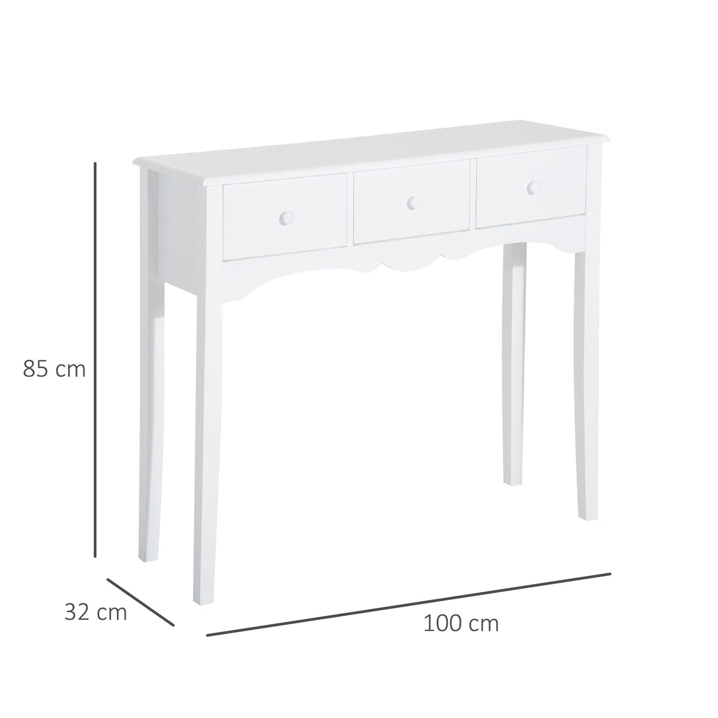Modern MDF Entrance Console Table with 3 Drawers, 100x32x85 cm, White