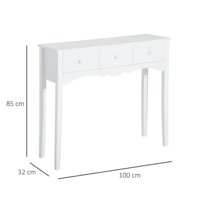 Modern MDF Entrance Console Table with 3 Drawers, 100x32x85 cm, White