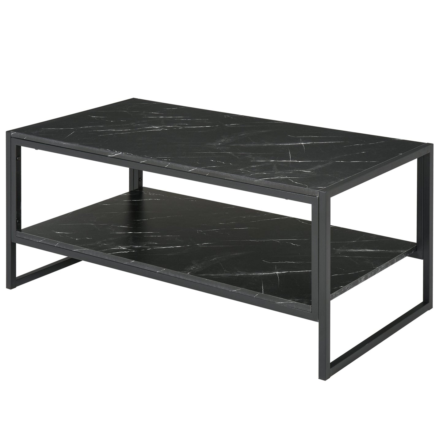 MALORCA | Black Marble Effect Coffee Table with Lower Shelf for Living Room or Office, 106x50x45cm