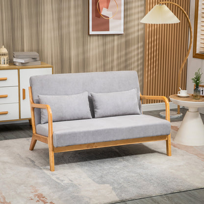 GRETA | Modern 2 Seater Wooden Sofa with Cushions, Padded Seat and Velvet Effect Fabric, 122x80x72 cm, Grey