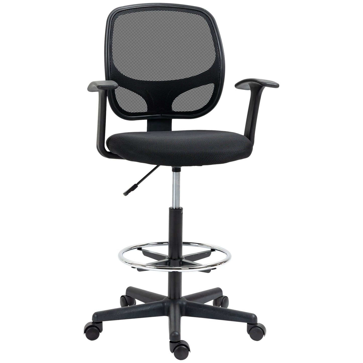 Height Adjustable Office Chair with Armrests, Wheels and Padded Seat, 60x56x110-132 cm, Black