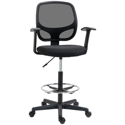 Height Adjustable Office Chair with Armrests, Wheels and Padded Seat, 60x56x110-132 cm, Black