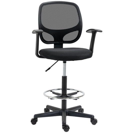 Height Adjustable Office Chair with Armrests, Wheels and Padded Seat, 60x56x110-132 cm, Black
