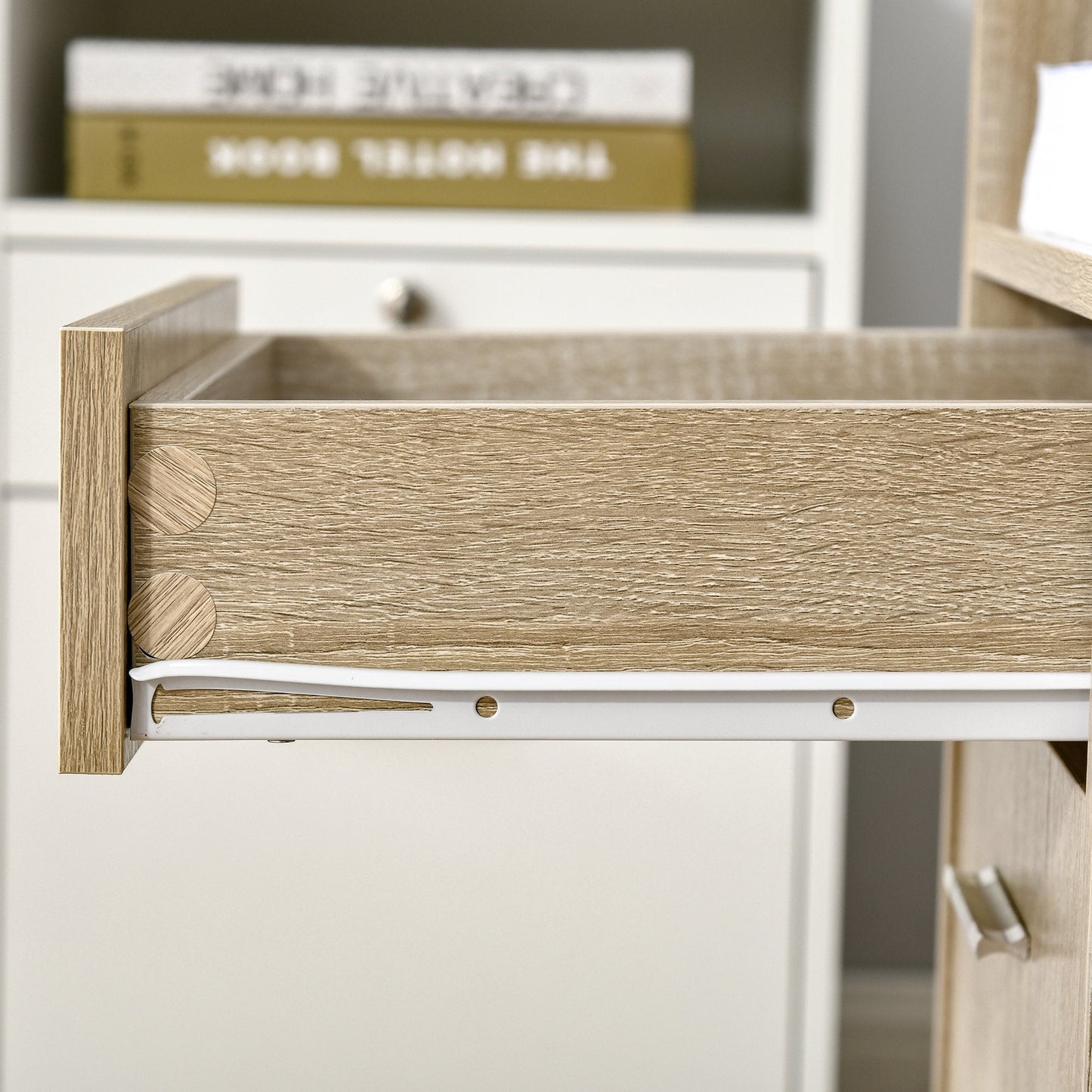 Multi-Use Printer Stand, Office Cabinet, Low Cabinet, Multipurpose Cabinet with 4 Wheels, Oak, 80x40x72cm