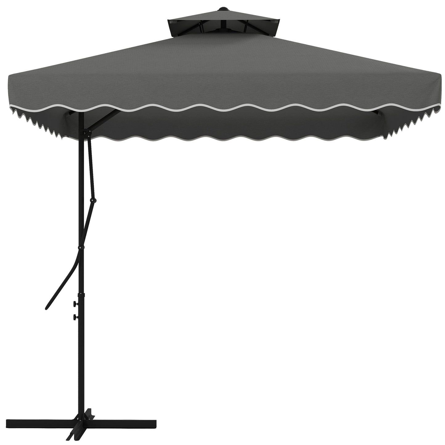 Cantilever Umbrella with Double Roof, Crank Opening and Cross Base, 2.5x2.5m, Grey