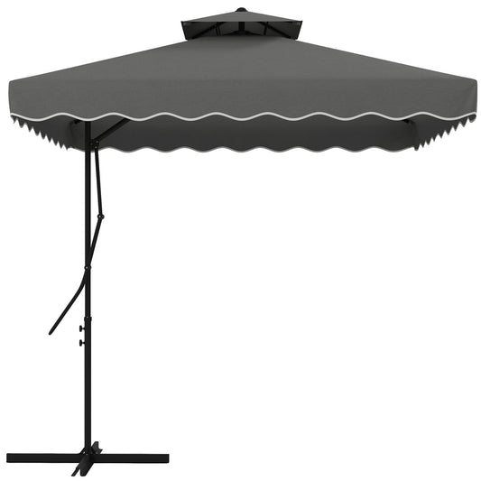 Cantilever Umbrella with Double Roof, Crank Opening and Cross Base, 2.5x2.5m, Grey
