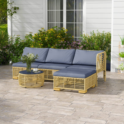 Garden Rattan Lounge Set with Modular Sofa, Cushions and Coffee Table, Grey
