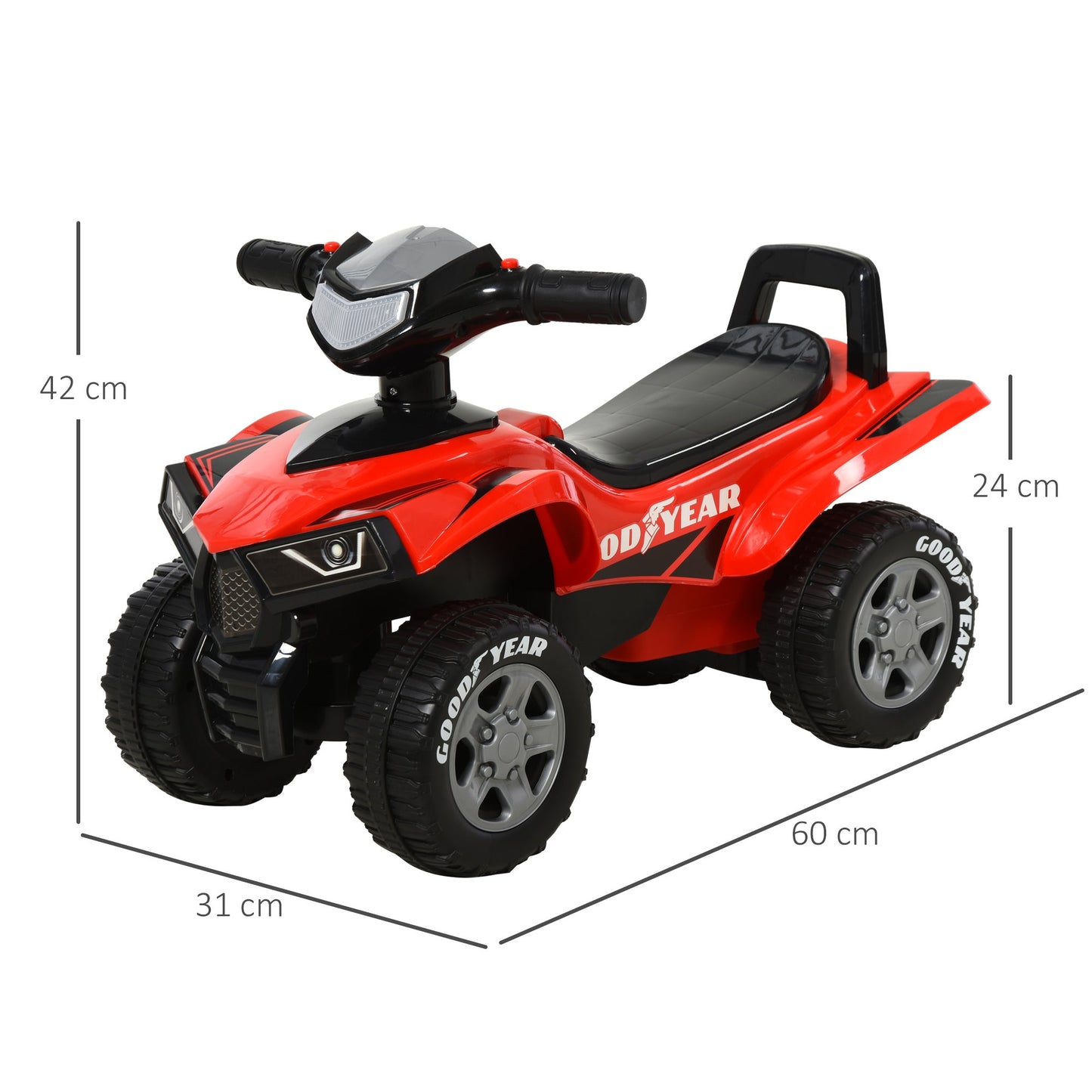 GOODYEAR Licensed Quad Bike Toy for Children 18-36 Months with Realistic Lights and Sounds, Red and Black, 60x31x42cm