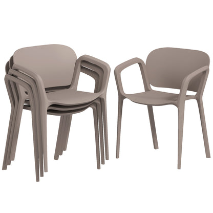 Set of 4 Stackable Garden Chairs in Modern Plastic with Armrests 60x56x75 cm, Grey