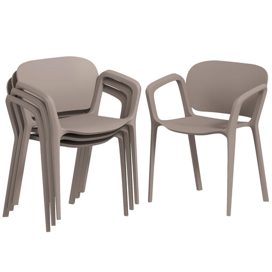 Set of 4 Stackable Garden Chairs in Modern Plastic with Armrests 60x56x75 cm, Grey