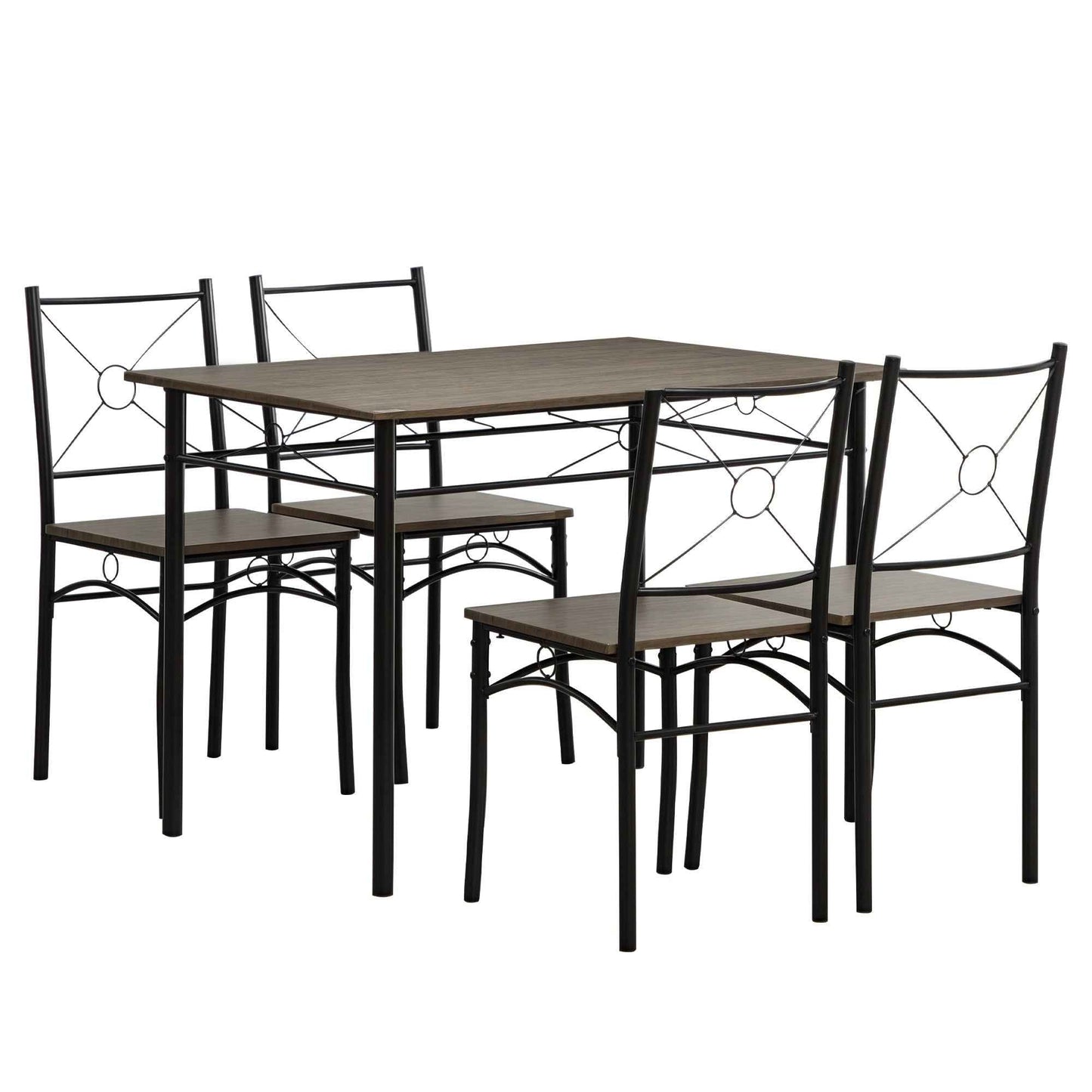 Dining Table with 4 Chairs, 5-Piece Set in MDF and Metal for Dining Room, Kitchen, Living Room and Bar