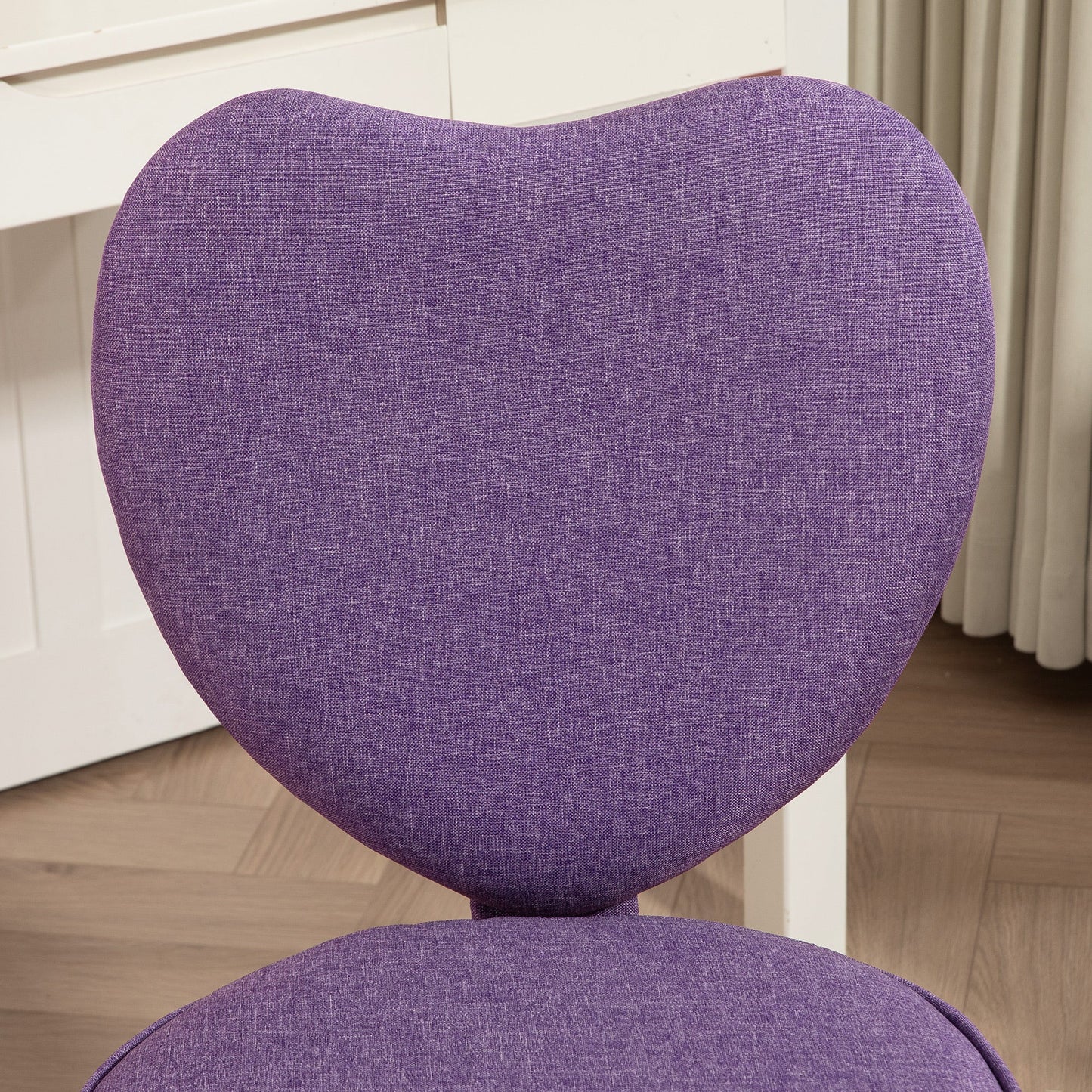 Heart-Shaped Desk Chair with 5 Wheels and Adjustable Height in Fabric, 40x50x79-89cm, Purple