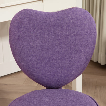 Heart-Shaped Desk Chair with 5 Wheels and Adjustable Height in Fabric, 40x50x79-89cm, Purple