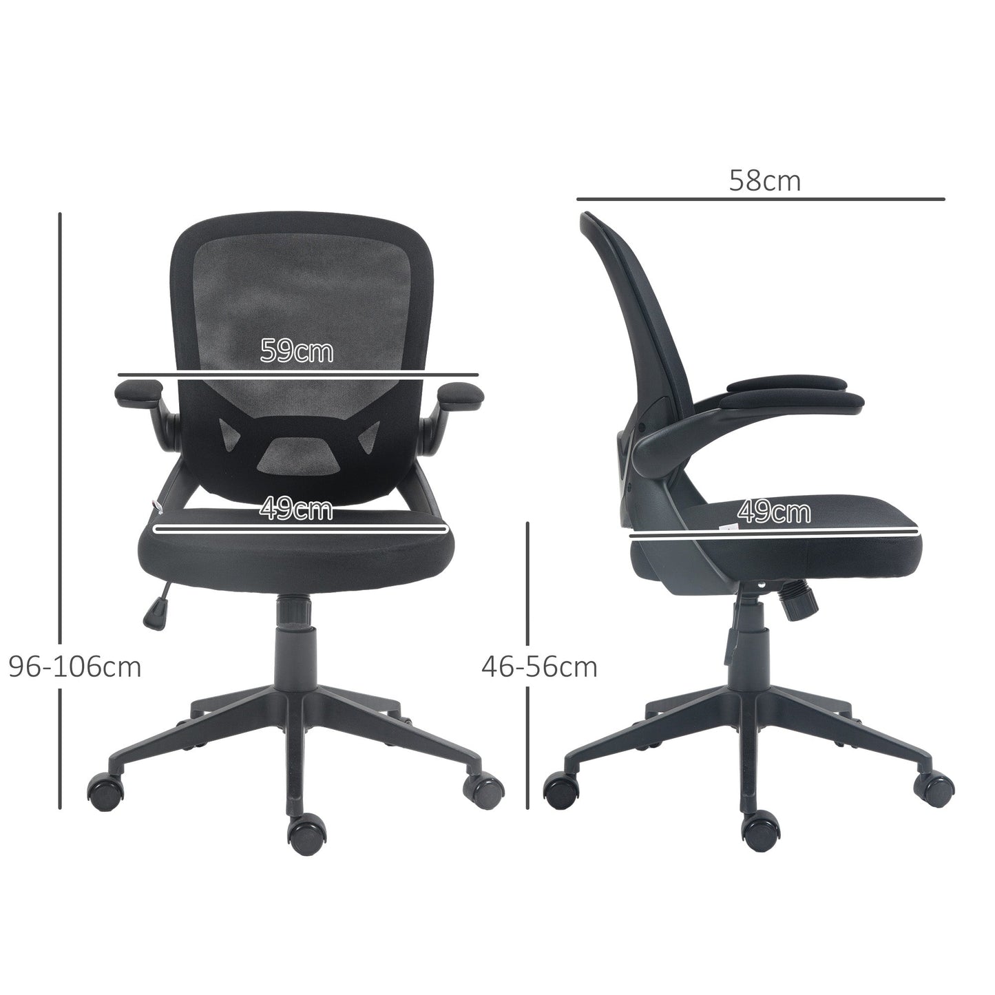 Ergonomic Office Chair with Adjustable Height, Flip-Up Armrests and Mesh Fabric, Black