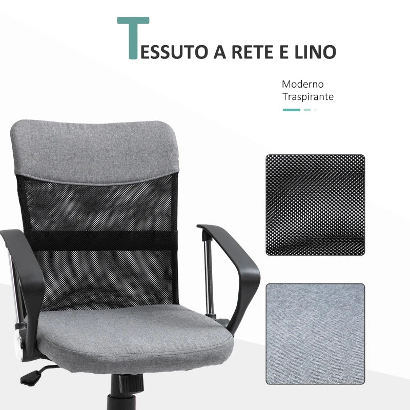 Grey Fabric Office Chair, Ergonomic Swivel Desk Chair, 60 x 66 x 91-101cm