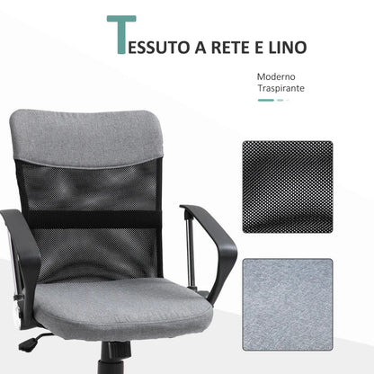Grey Fabric Office Chair, Ergonomic Swivel Desk Chair, 60 x 66 x 91-101cm