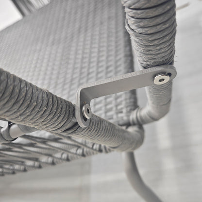 Boho Style PE Rattan Garden Set, 2 Seater Sofa with Chaise Longue and Coffee Table, Light Grey