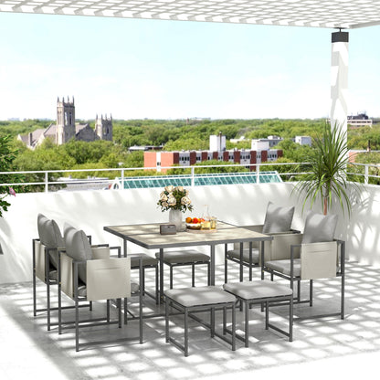 Garden Furniture Set with Dining Table, 4 Outdoor Chairs and 4 Footstools, Grey