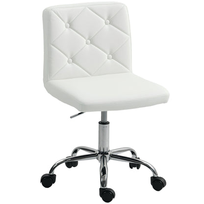 Adjustable Office Chair with Button Upholstery, PU Leather, Foam and Steel, 44x50x78-88 cm, White