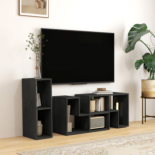 TV Unit 75" max Modular TV Stand with 2 L-Shaped Shelves and Rectangular Shelf, Wooden, 134-180x30.5x44 cm, Black