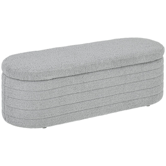 Teddy Fabric Bed End Bench with Storage Compartment, 116x41x40.5cm, Light Grey