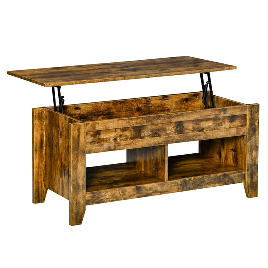 Industrial Style Coffee Table with Storage Compartment and Lifting Top in Wood, 105x50x49cm, Rustic Brown