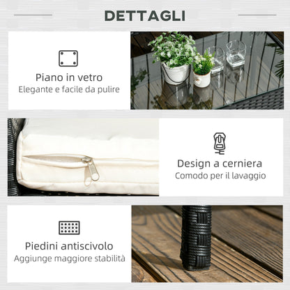 4-Piece Rattan Garden Set with 2 Chairs, 2-Seater Garden Armchair and Low Coffee Table