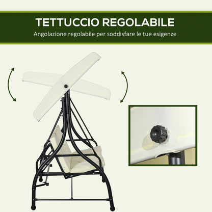 3 Seater Garden Swing Bed with Adjustable Canopy, Steel and Polyester, 195x117x175 cm, Cream and Black