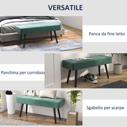 Ottoman Upholstered Bench in Velvet Effect Fabric and Steel, 100x36x45 cm, Green and Black