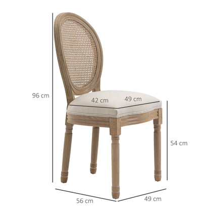Set of 2 Vintage Style Living Room Chairs with Perforated Backrest, in Wood and Fabric, 49x56x96cm, Cream White