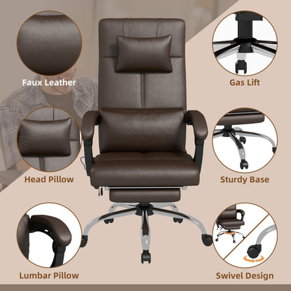 Height Adjustable Massage Office Chair with Footrest and Remote Control, 66x67x115-123 cm, Brown