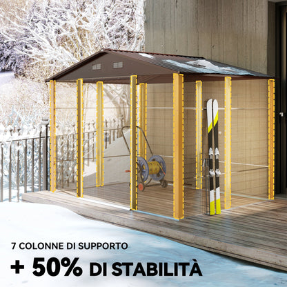 Garden Shed in Steel with Wood Effect and Double Sliding Doors, 278x195x215 cm, Brown