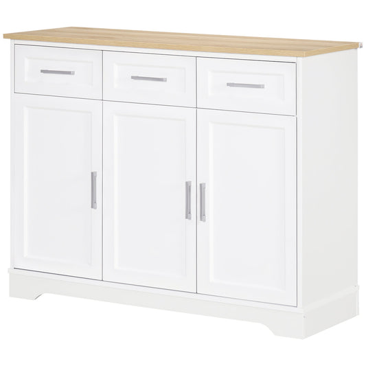 Modern Sideboard with 3 Drawers and 3 Doors in MDF and Chipboard with Adjustable Shelf, 101x39x82 cm, White