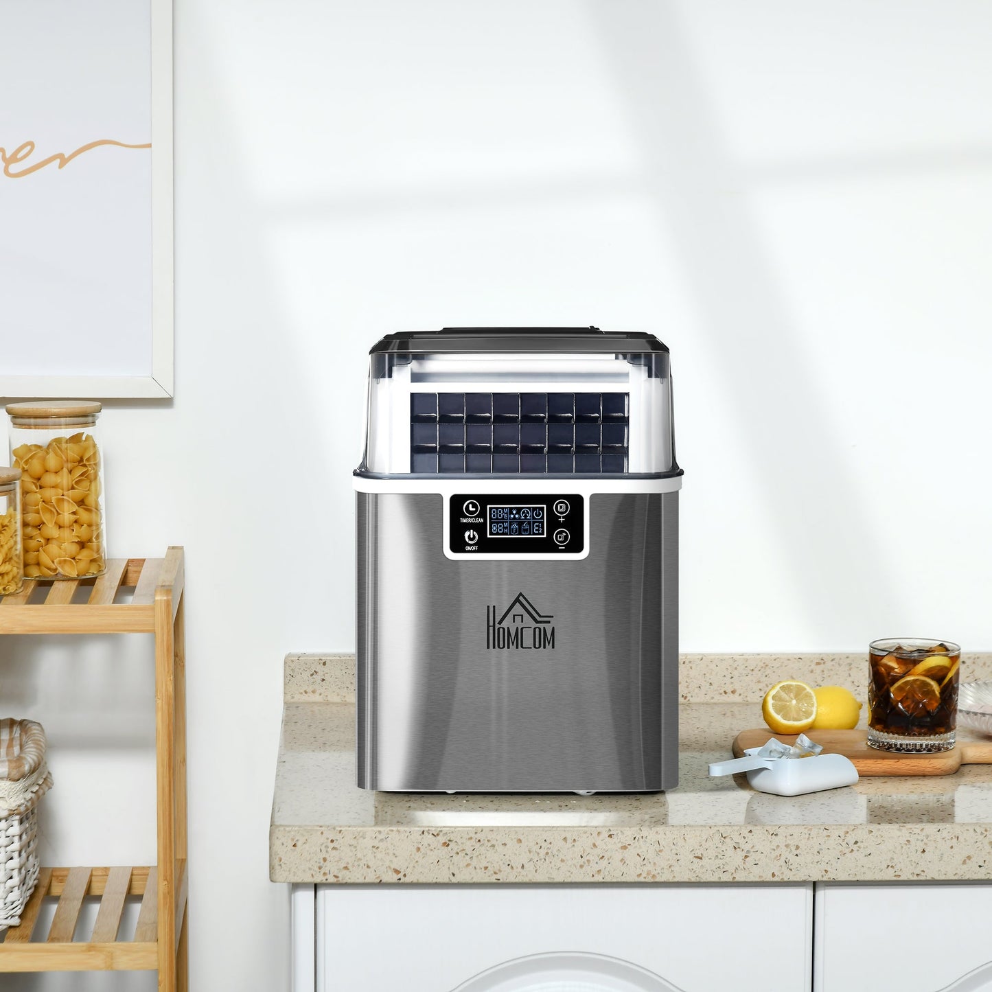 Ice Machine 20kg in 24 Hours, 24 Cubes in 14-18 Minutes with Adjustable Size, 3.2L Tank and Self-Cleaning System, Silver