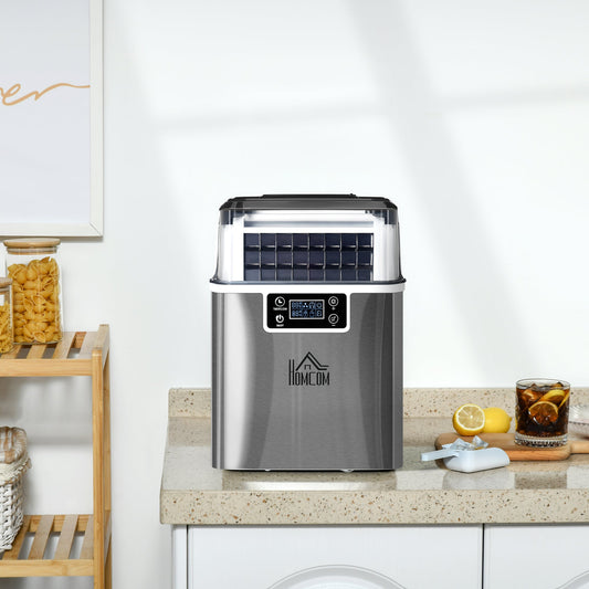 Ice Machine 20kg in 24 Hours, 24 Cubes in 14-18 Minutes with Adjustable Size, 3.2L Tank and Self-Cleaning System, Silver