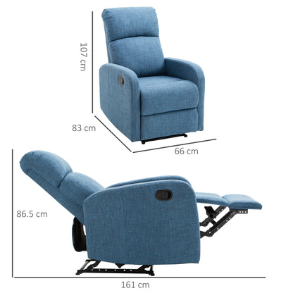 Manual Reclining Relax Chair with Footrest Load Capacity 125kg Linen Fabric 67 × 83 × 107cm Blue