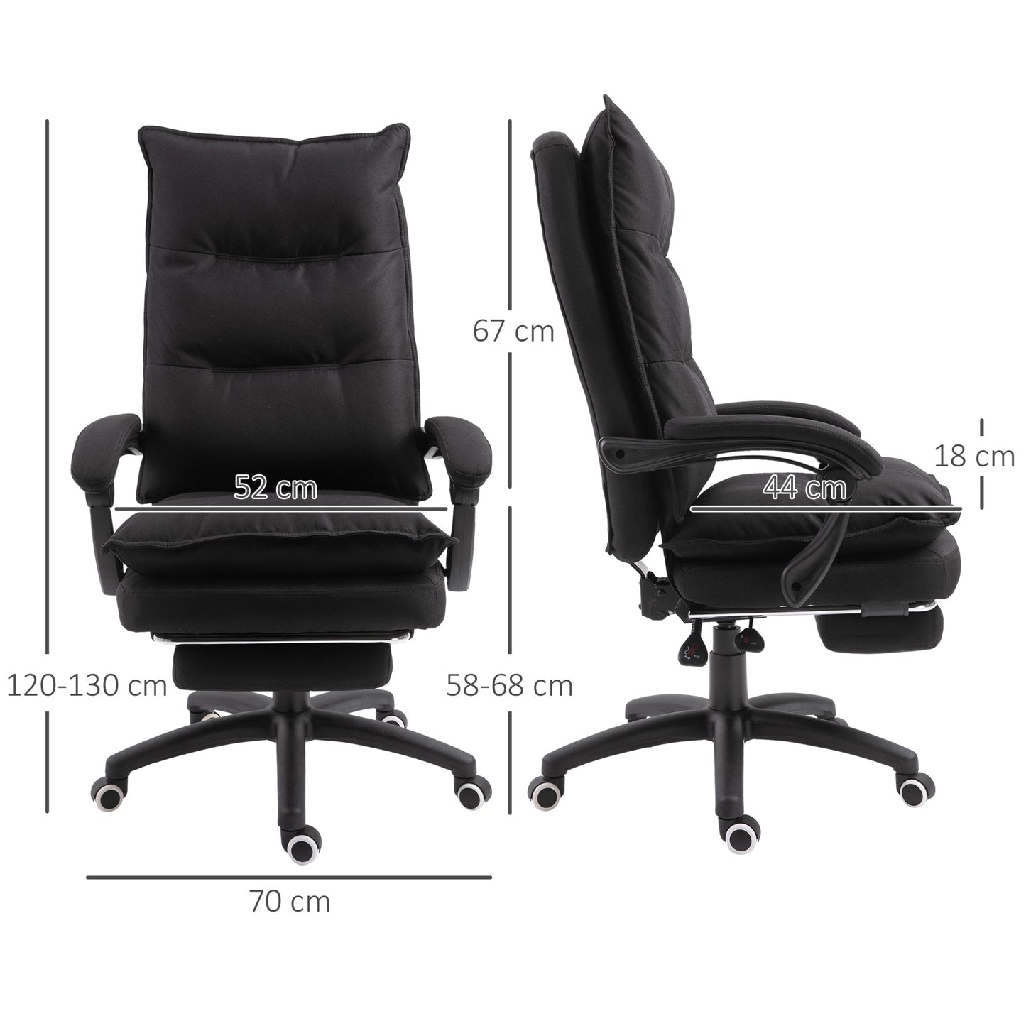 Height Adjustable Office Chair with 6 Massage Points, in Linen Effect Fabric, 70x62x120-130 cm, Black
