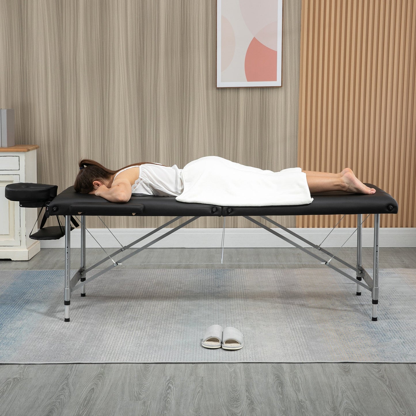 Beauty Bed / Portable Folding Massage Table with Adjustable Height and Padded Seat, 186x71x62-83 cm, Black