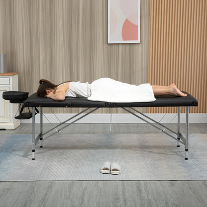 Beauty Bed / Portable Folding Massage Table with Adjustable Height and Padded Seat, 186x71x62-83 cm, Black