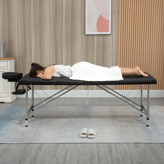 Beauty Bed / Portable Folding Massage Table with Adjustable Height and Padded Seat, 186x71x62-83 cm, Black