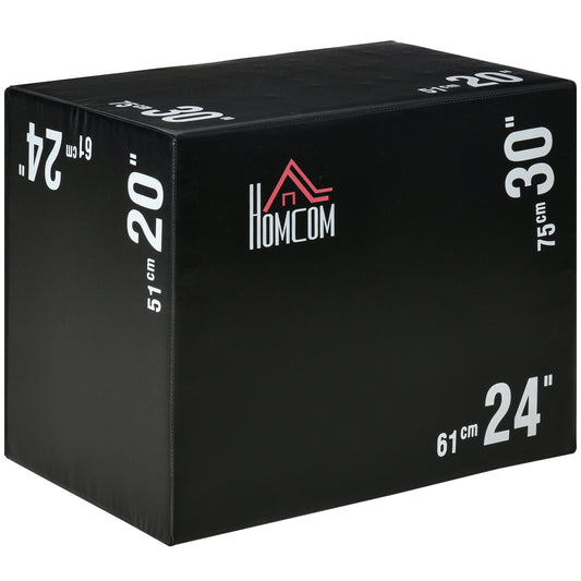 3-in-1 Plyo Box with 3 Heights, Plyometric Jumping Box Capacity 120kg, 75x51x61cm, Black