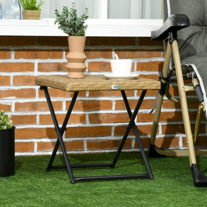 Space-saving Folding Garden Table in Synthetic Rattan and Steel, 40x40x40cm, Wicker Color