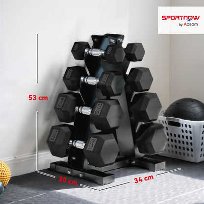 Hex Dumbbell Set with Stand and Non-Slip Grip, 2x2kg, 2x5kg, 2x8kg, 2x10kg, Black