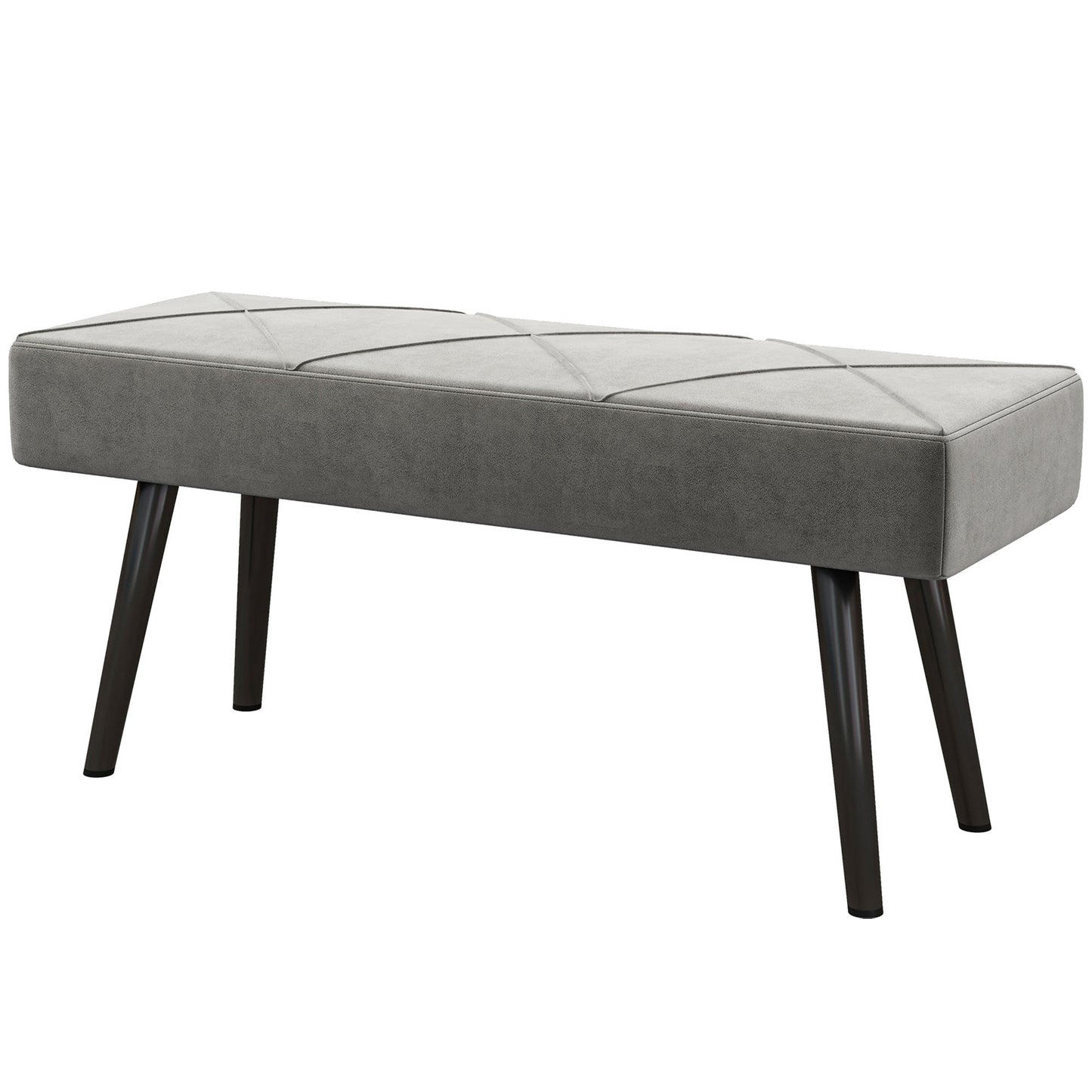 Velvet Upholstered Bench with Steel Legs, 100x36x45cm, Grey