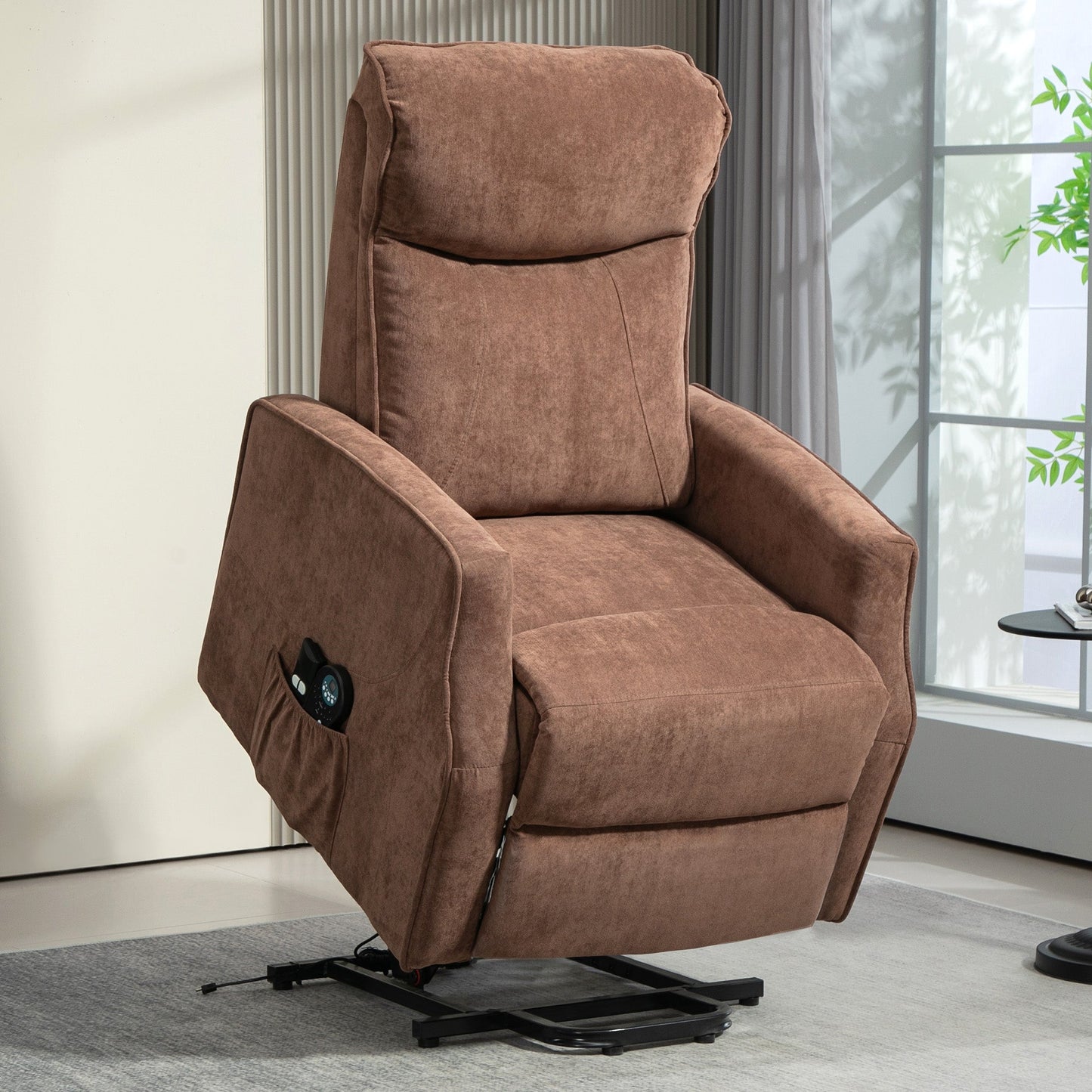 Lift Relax Chair with 8 Massage Points, 135° Reclining and 2 Remote Controls, Brown